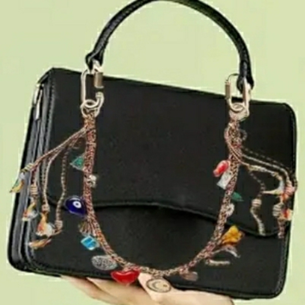 Colorful Woven Fringe Purse Bag Accessory w/ Charms & Stones - NWT! - Picture 9 of 9
